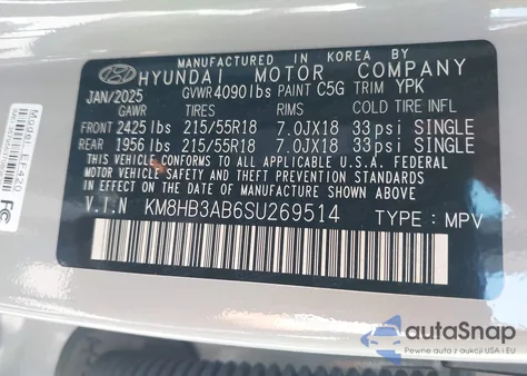 2025 Hyundai Kona Sel из США, поврежденный, VIN KM8HB3AB6SU269514